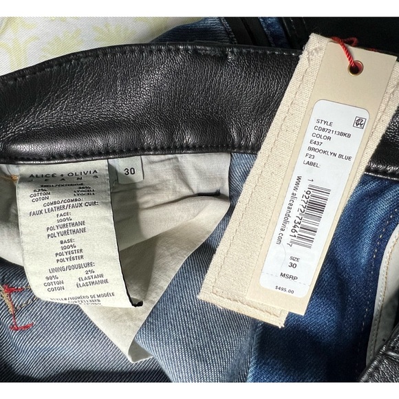 Alice + Olivia Joette Combination Vegan Leather Cargo Jeans - Picture 14 of 15